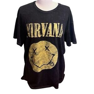 Vtg‎ Y2K Nirvana Short Sleeve Black Band T Shirt Size XL Skater Grunge Dad Rock